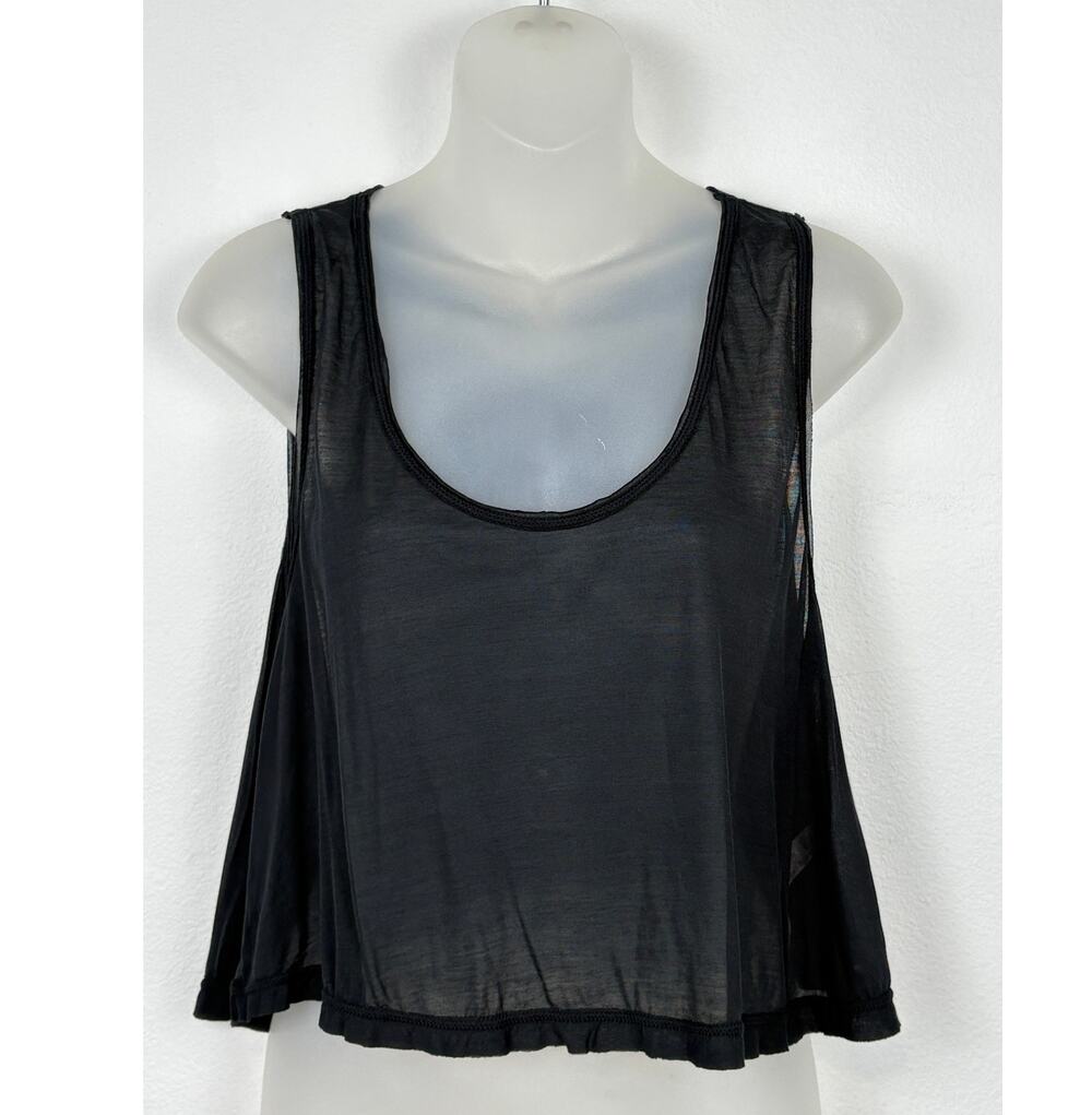 Free People Intimately 100% Viscose Sheer Scoop Neck Crop Tank Top in Black NWOT